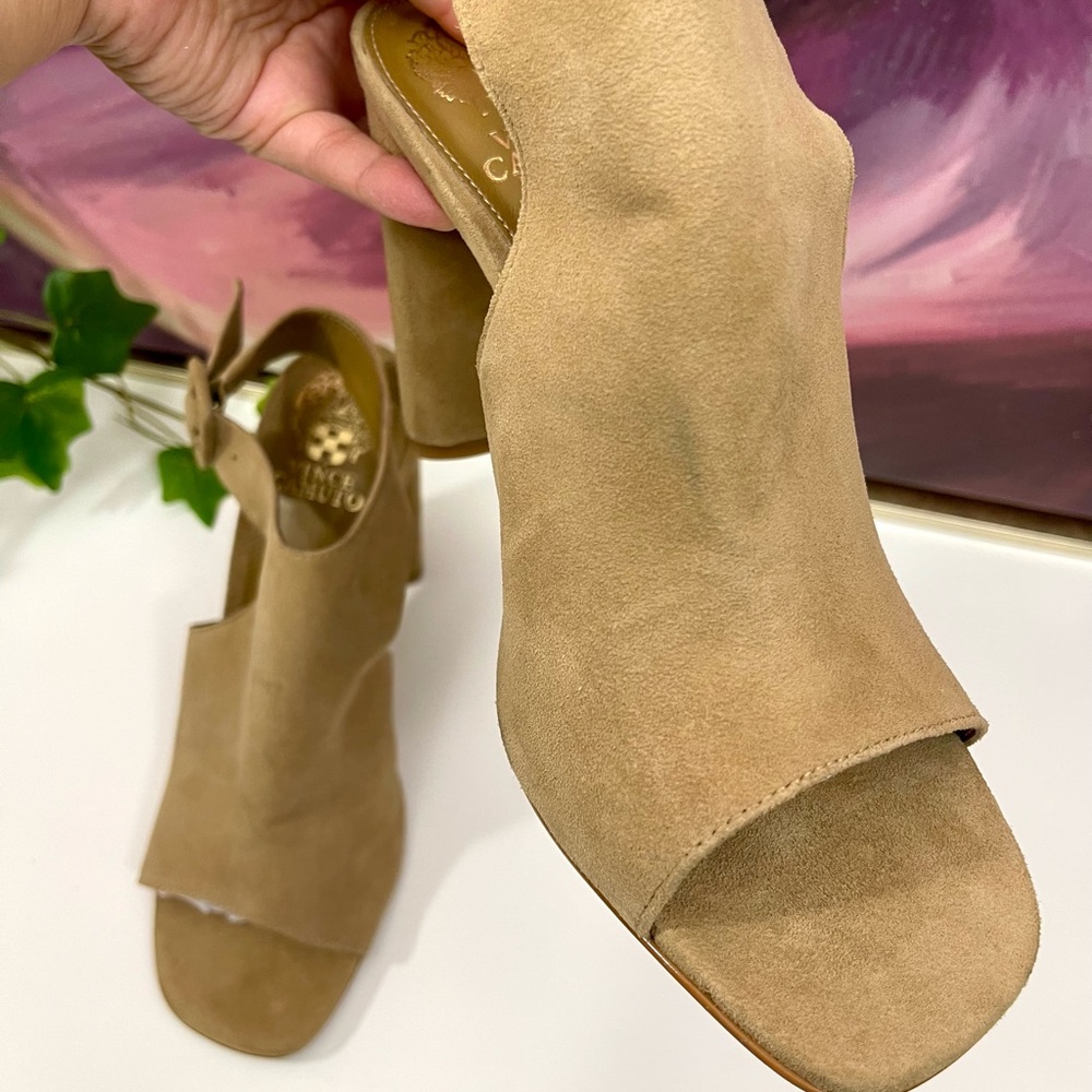 Vince Camuto Crebellan Block Heel Suede Sandal in Tan Size 8.5‎ - Picture 8 of 15